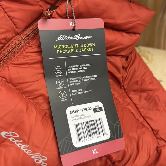 Eddie Bauer Men’s Microlight Down Packable Jacket, Lightweight, Size XL, NWT - Picture 4 of 8